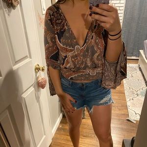 Free People side tie low cut blouse